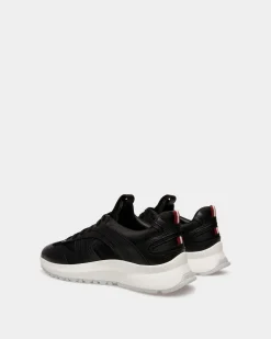 Outline Sneaker In Black And White Leather And Nylon