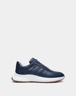 Outline Sneaker In Blue Grained Leather