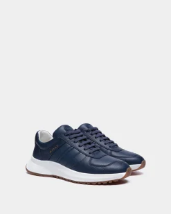 Outline Sneaker In Blue Grained Leather