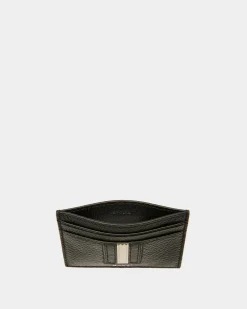 Ribbon Card Holder In Black Leather