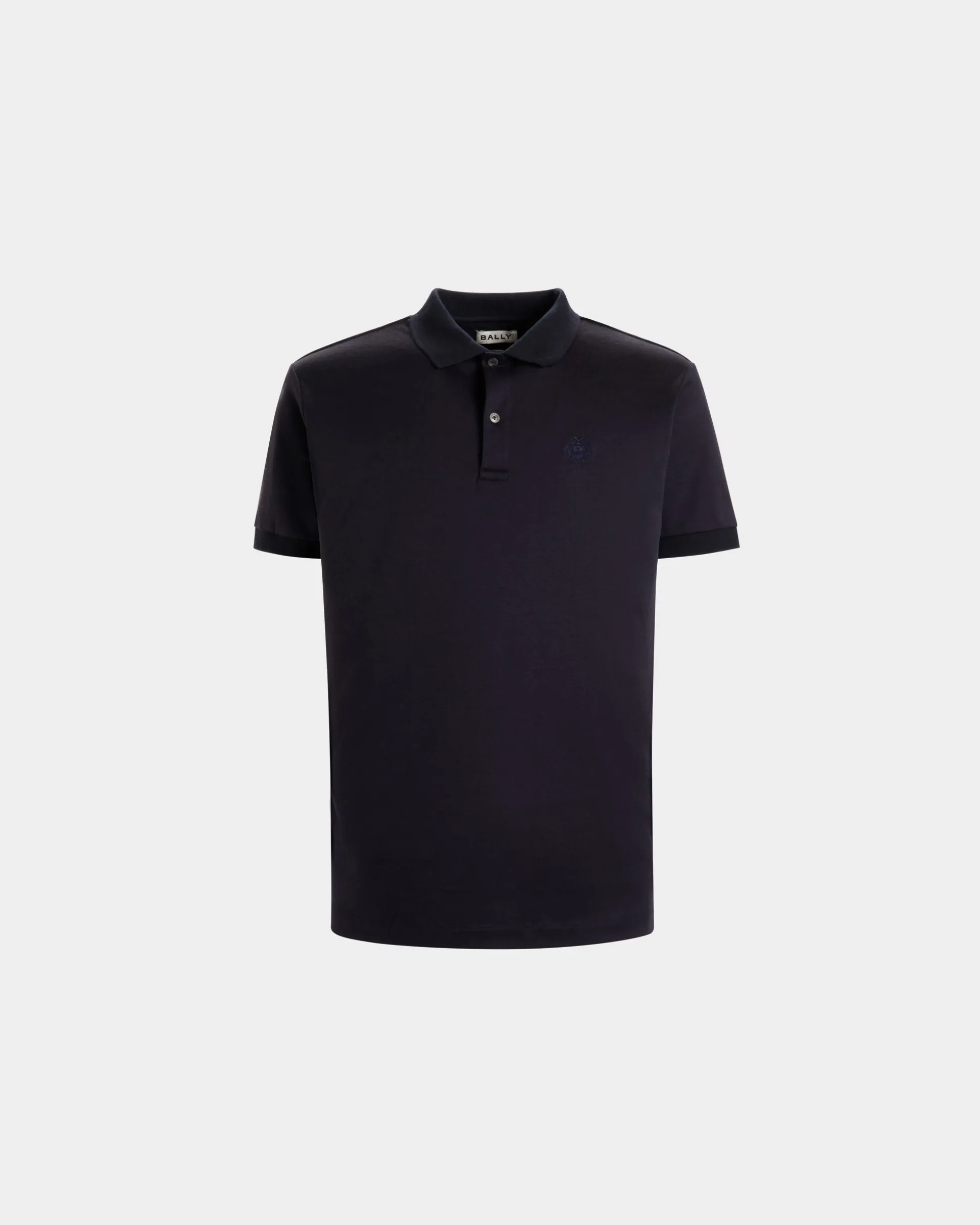 Short Sleeve Polo With a Bally Crest Logo in a Navy Blue Cotton Silk Blend