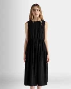 Sleeveless Midi Dress in Black Technical Duchesse