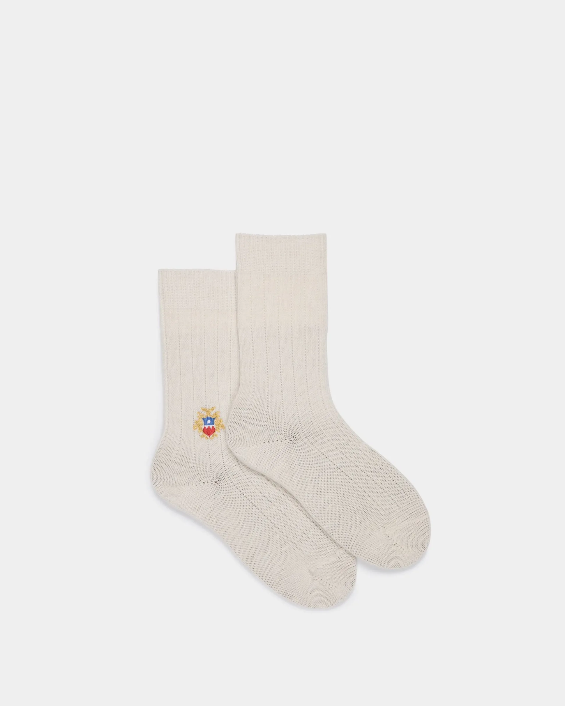 Socks With Bally Crest Logo In Ivory Wool Blend