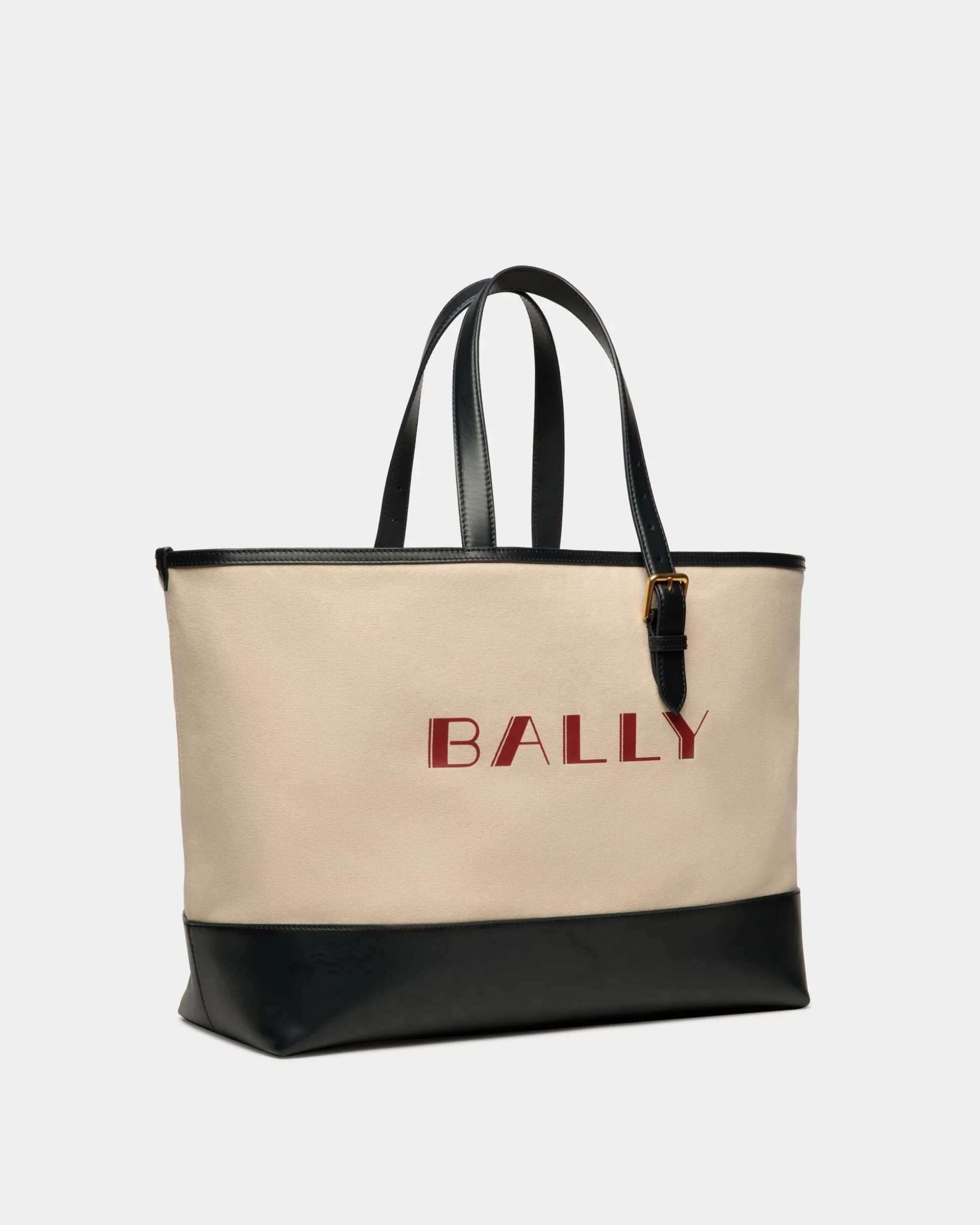 Summer Capsule Tote In Natural And Navy Blue Canvas And Leather