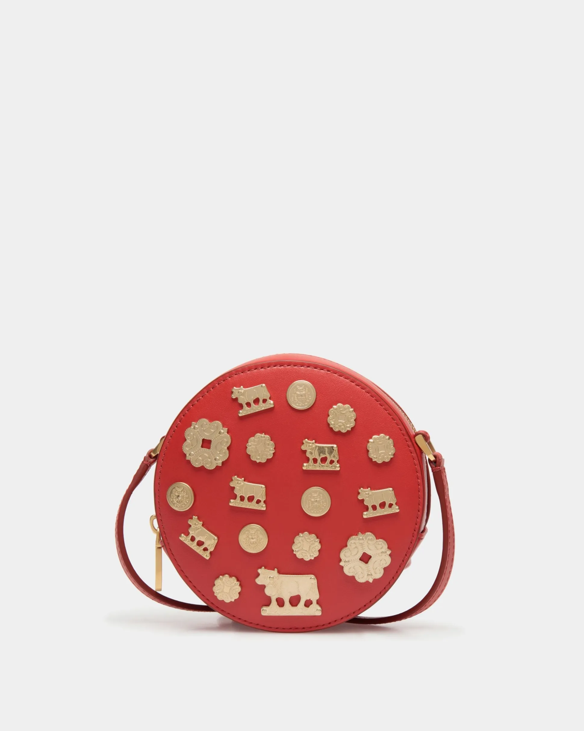 Swissness Round Minibag With Studs In Candy Red Leather