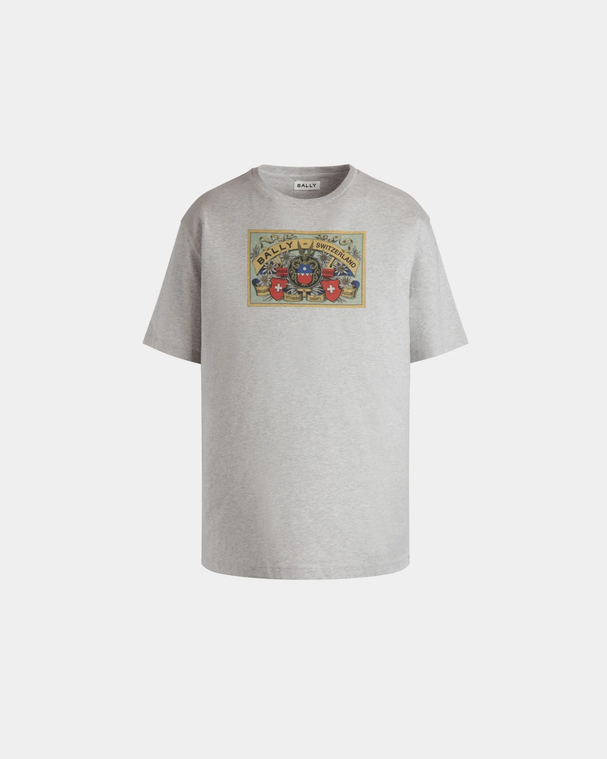 T-Shirt With Bally Crest Label In Grey Melange Cotton