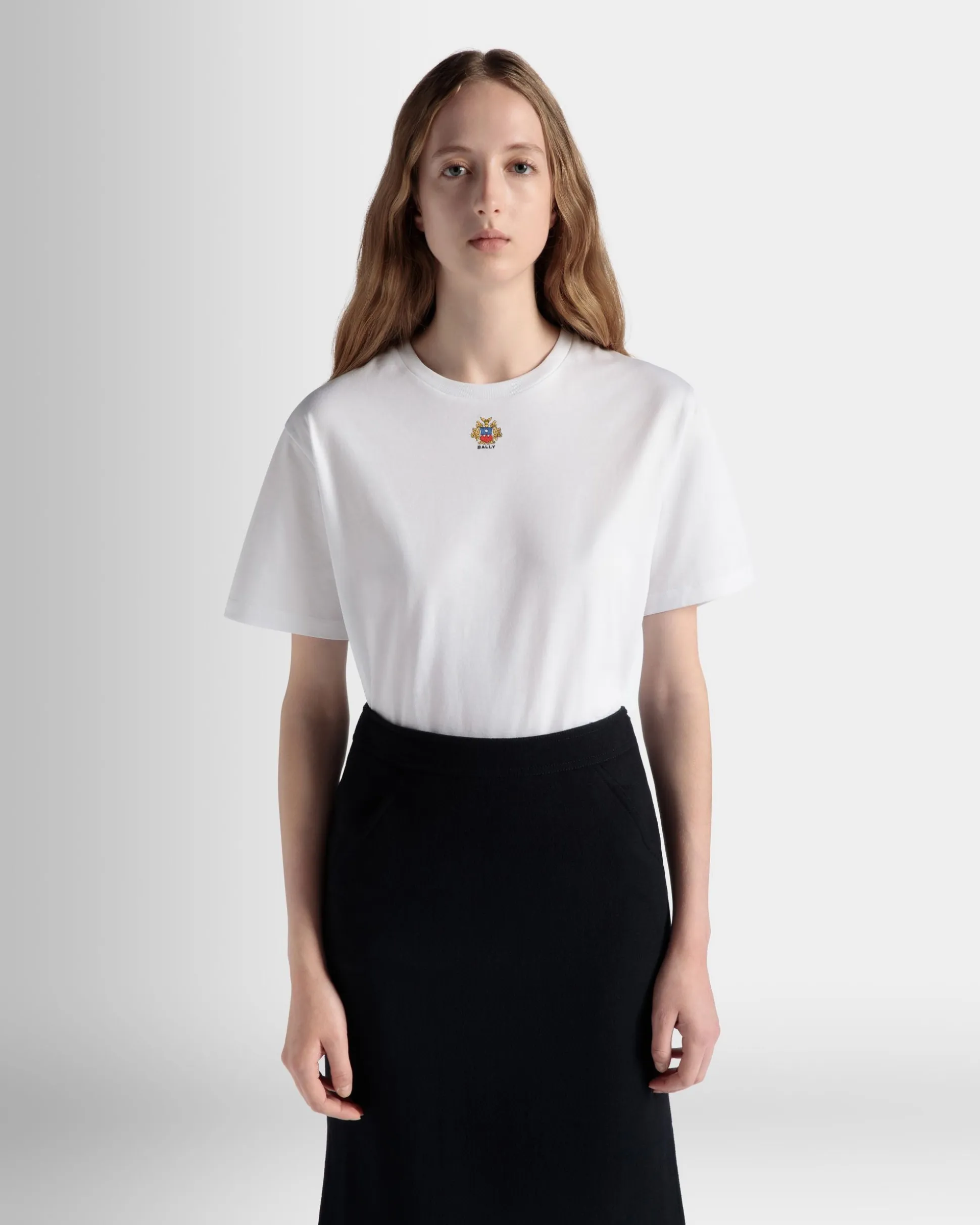 T-Shirt With Bally Crest Logo In White Cotton