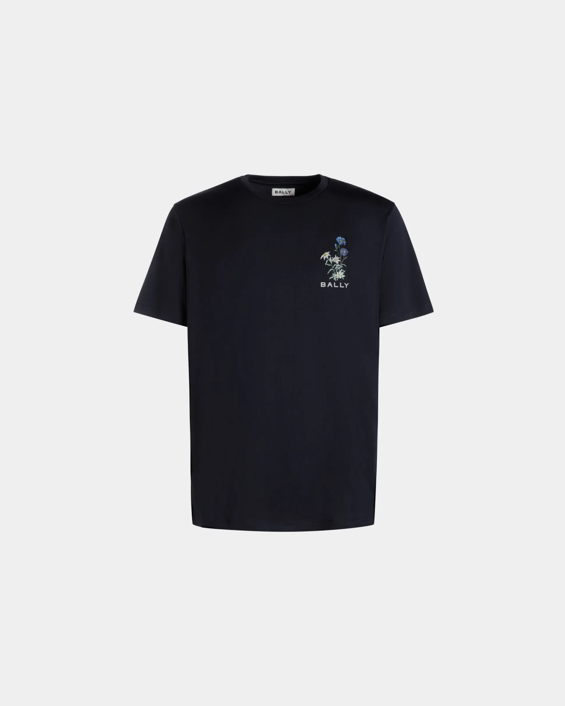 T-Shirt With Mountain Flower Print In Navy Blue Cotton