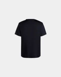 T-Shirt With Mountain Flower Print In Navy Blue Cotton