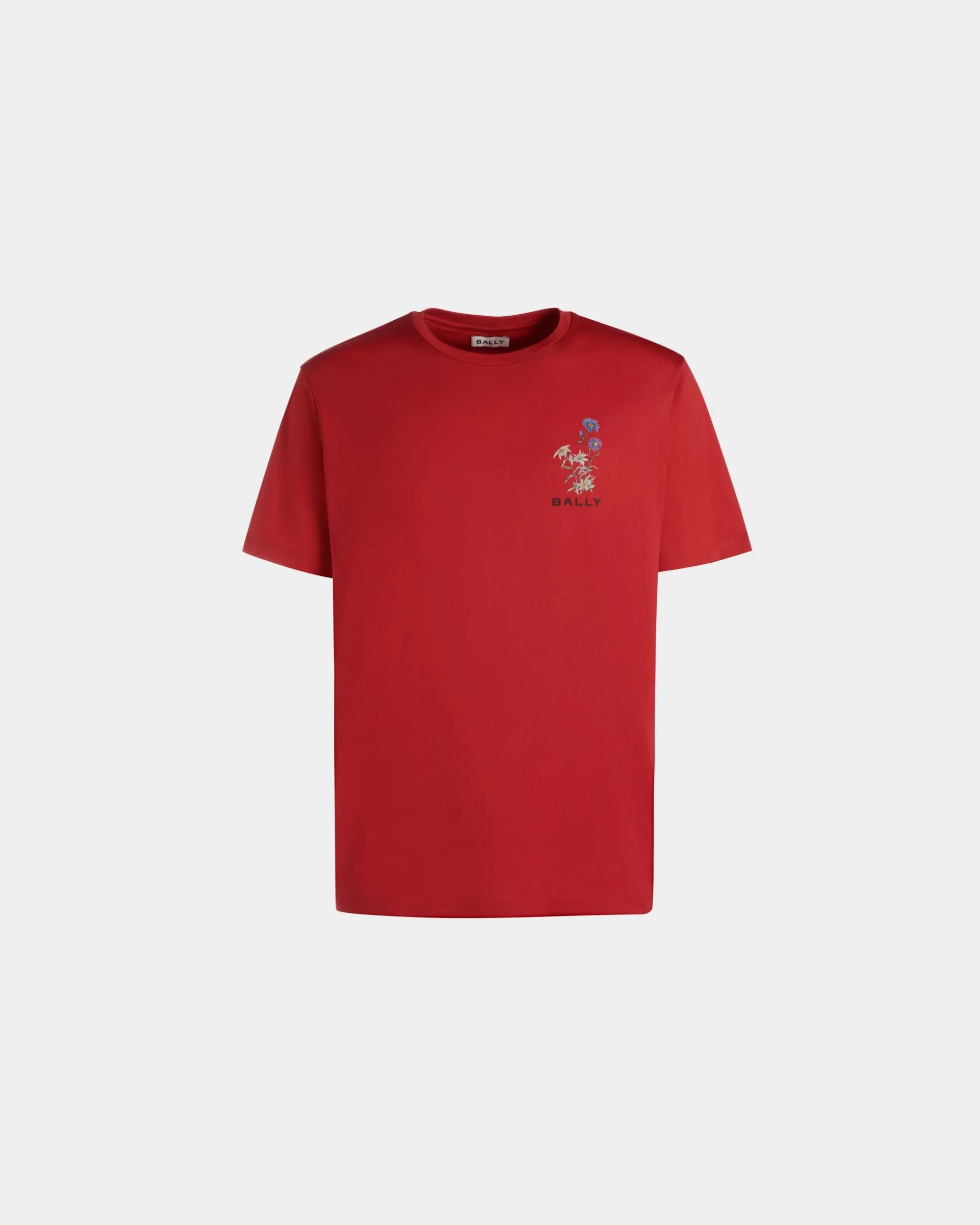 T-Shirt With Mountain Flower Print In Candy Red Cotton
