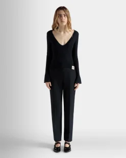 V-Neck Knit Top in Navy Blue Cashmere