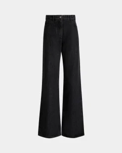 Wide-Leg Denim Pants In Grey Cotton